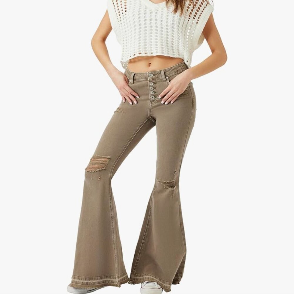 Forever 21 Women's Recycled Cotton Distressed Flare Jeans NWT Size 31